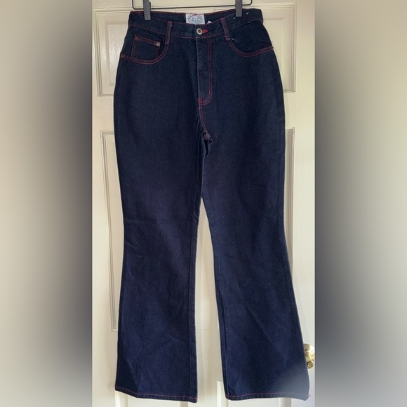Carolina Blues Jeans Dark Blue trimmed in red straight cut jeans size 8 - Picture 1 of 3